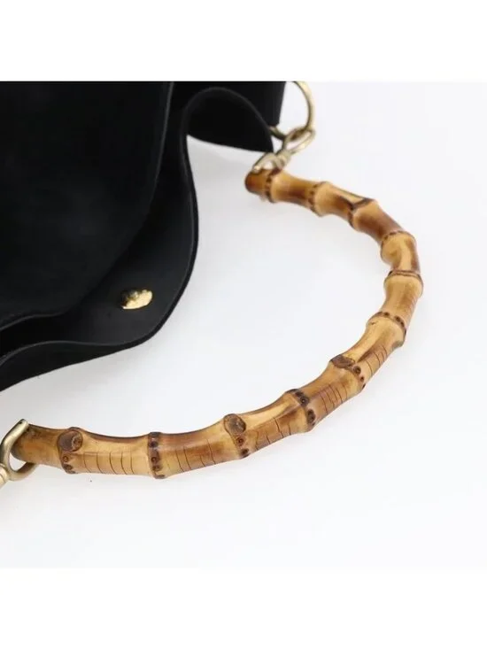Authentic GUCCI Bamboo Shoulder Bag Suede Black Gold 001 1014 1577 - Picture 14 of 16